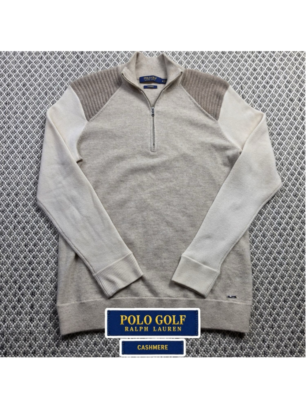 Polo Golf Ralph Lauren Womens M 100% Cashmere Quarter Zip Colorblock Sweater